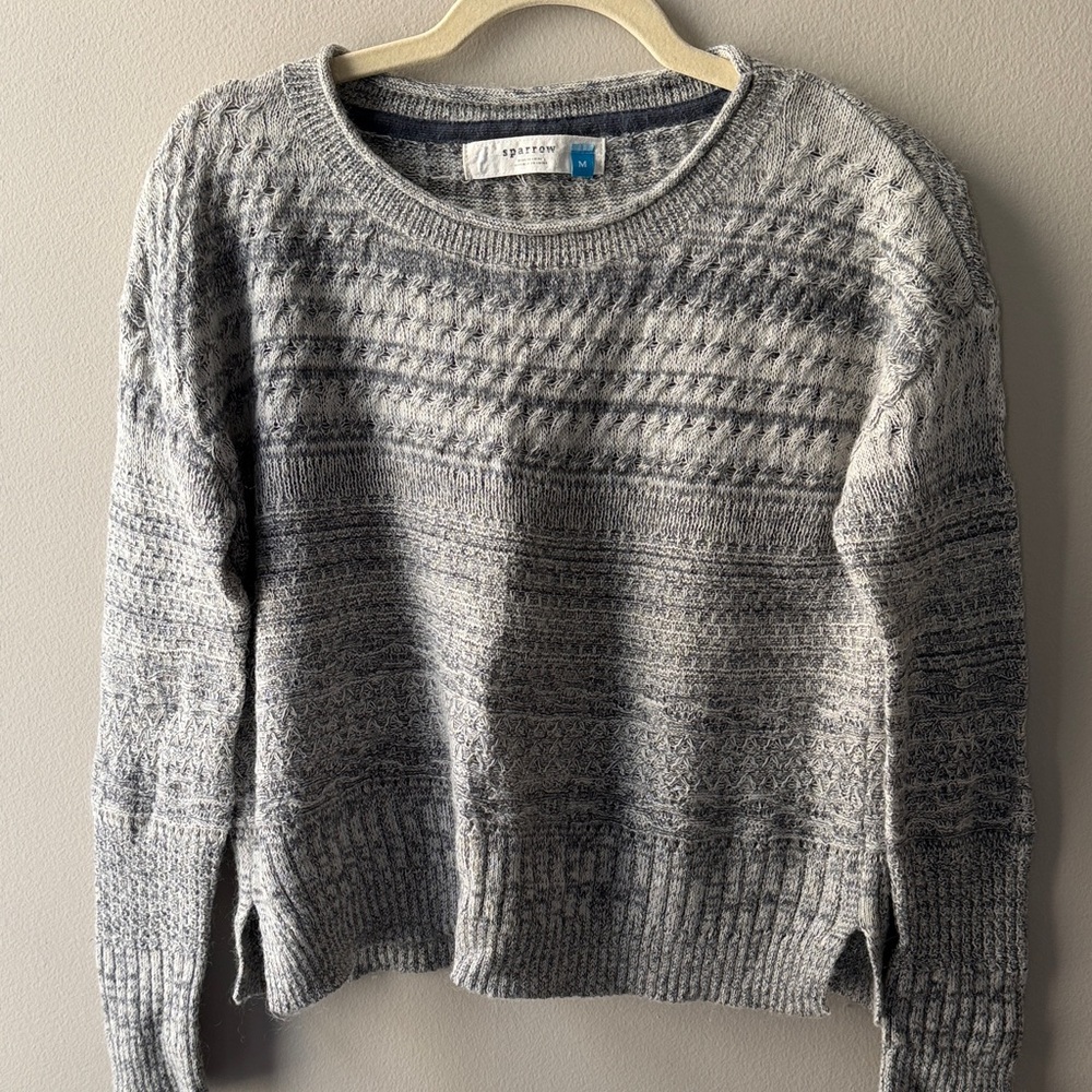 Gray Cable Knit Rolled Neck Sweater